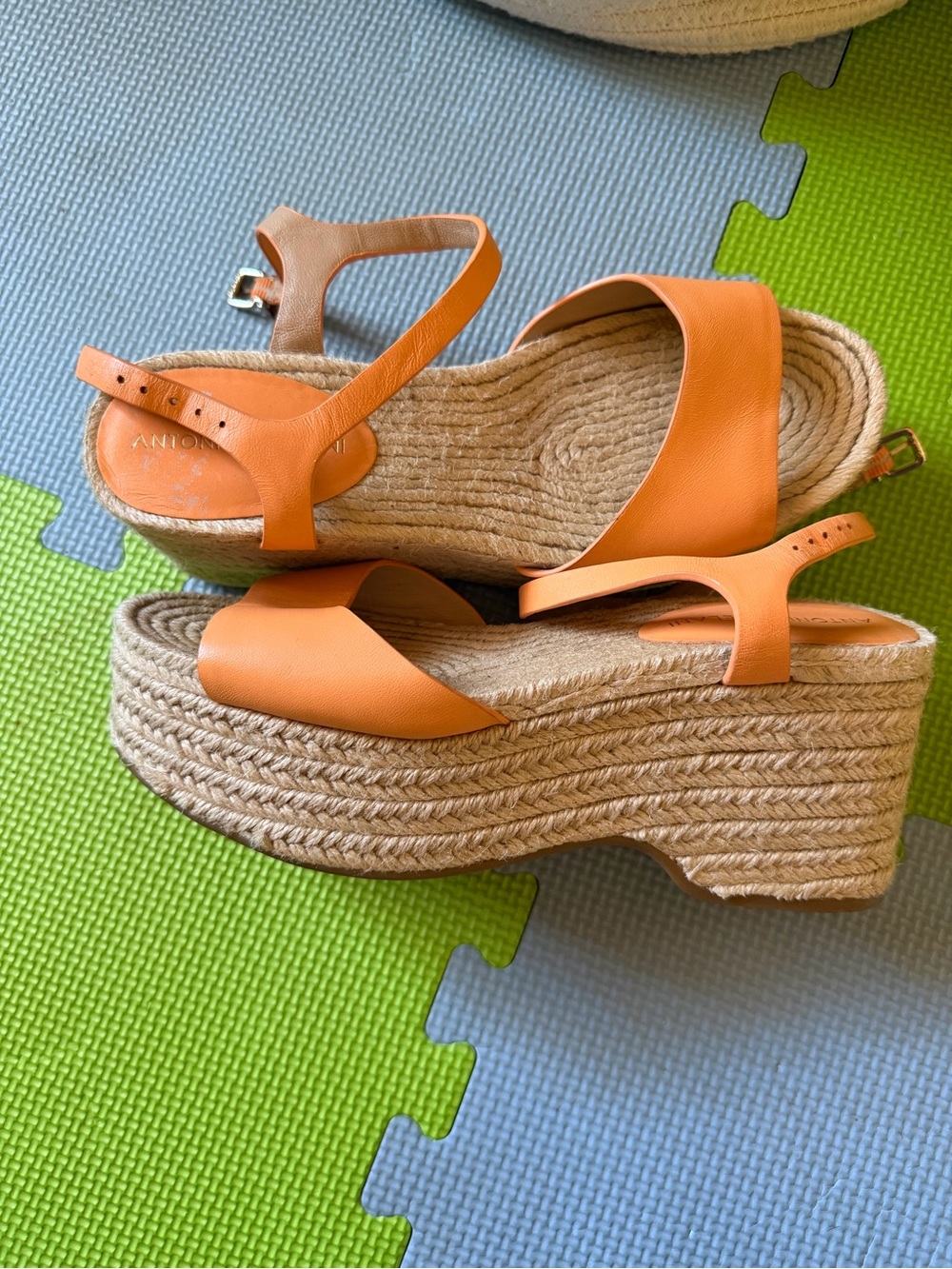 ANTONIO MELANI Orange Platform Espadrille Wedge Sandals